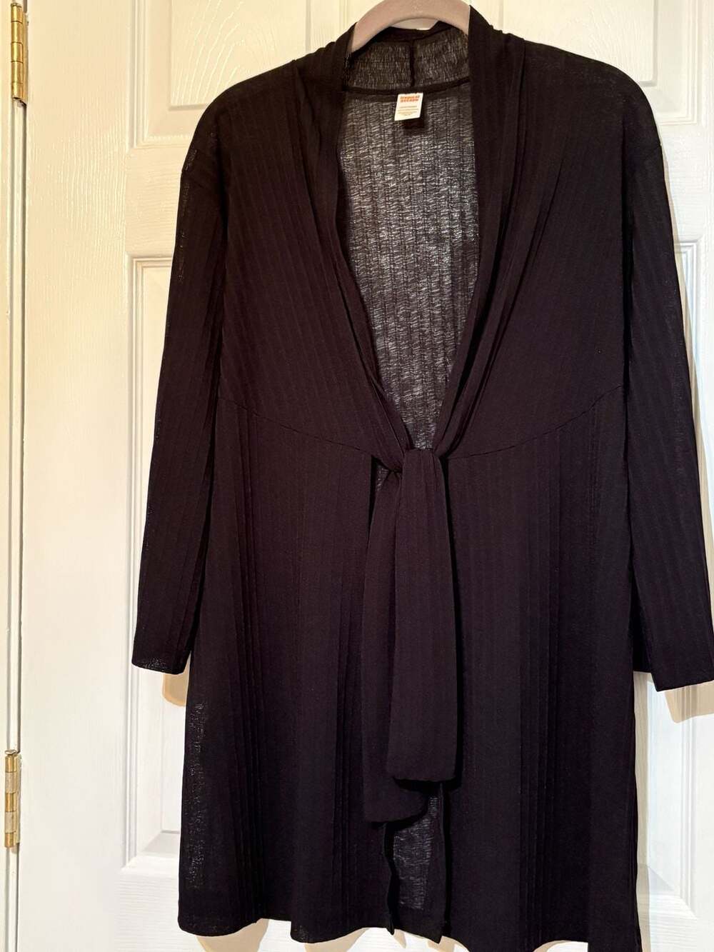 Tropical Escape Black Ribbed Open Front Cover Up Sz Lg
